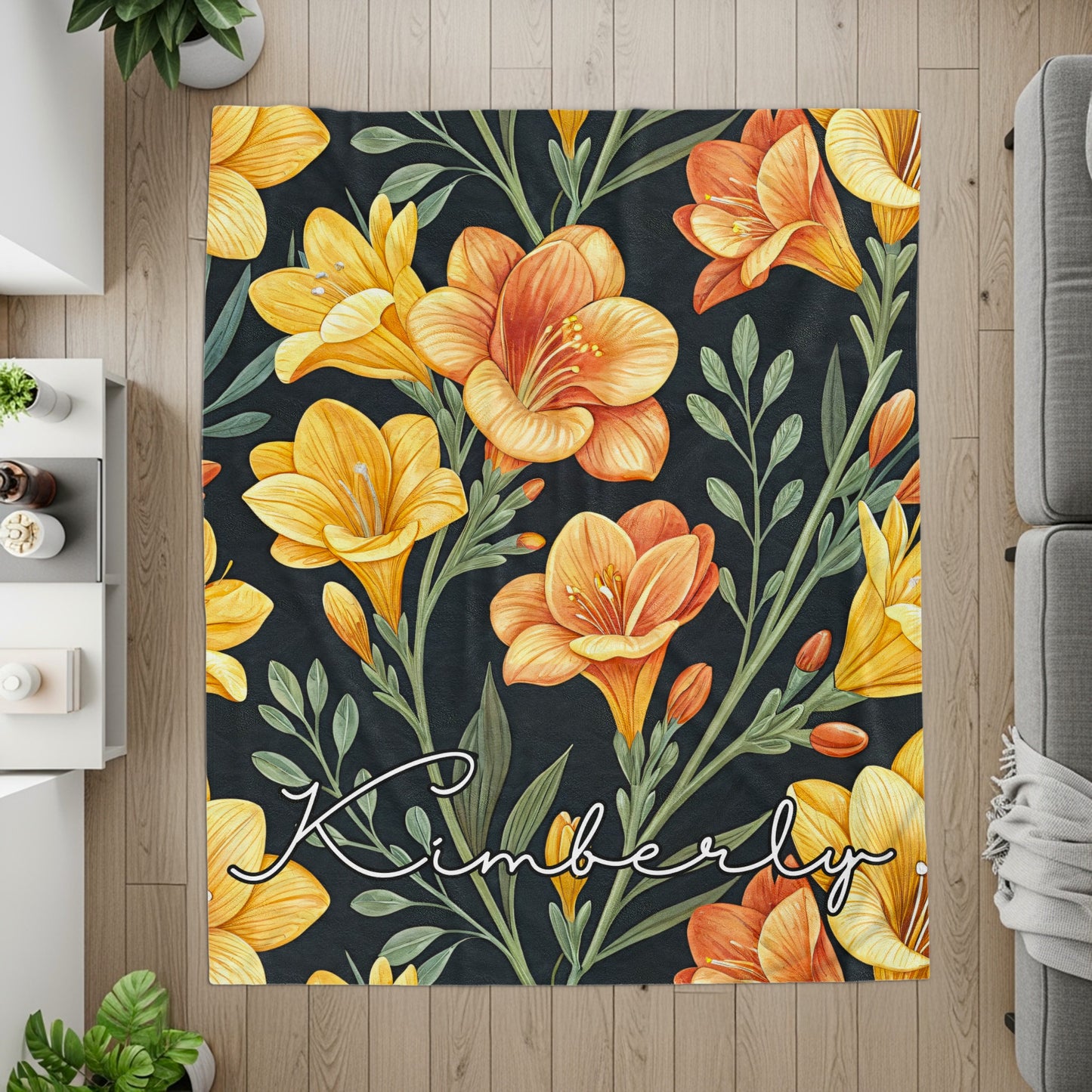Floral Design with Custom Name on Dark Background - Walk Greener