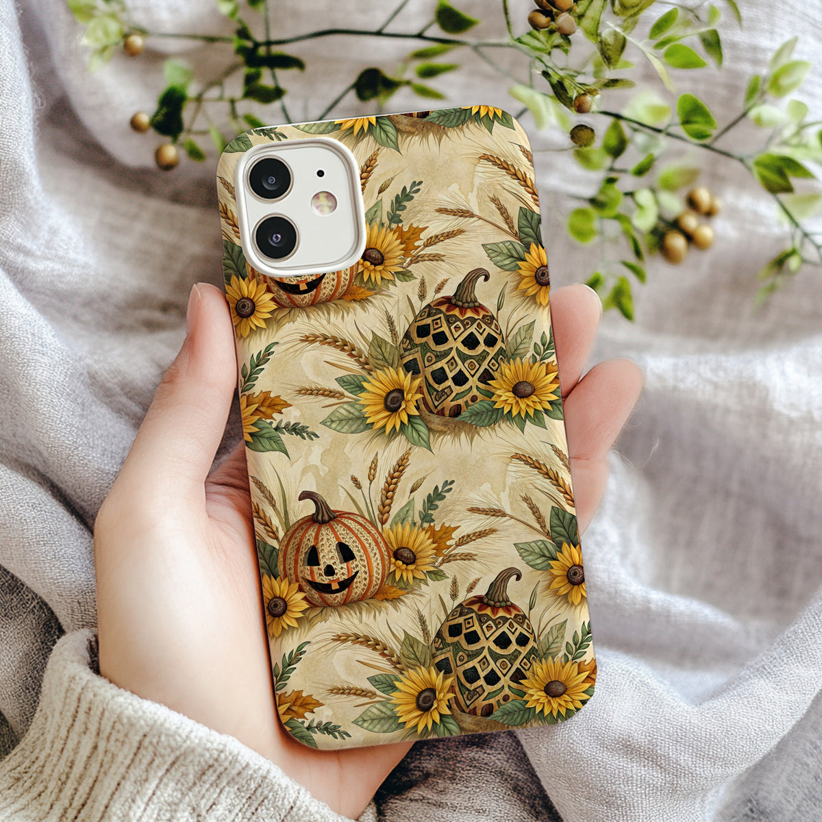 Autumn Sunflowers and Pumpkins iPhone Case Design