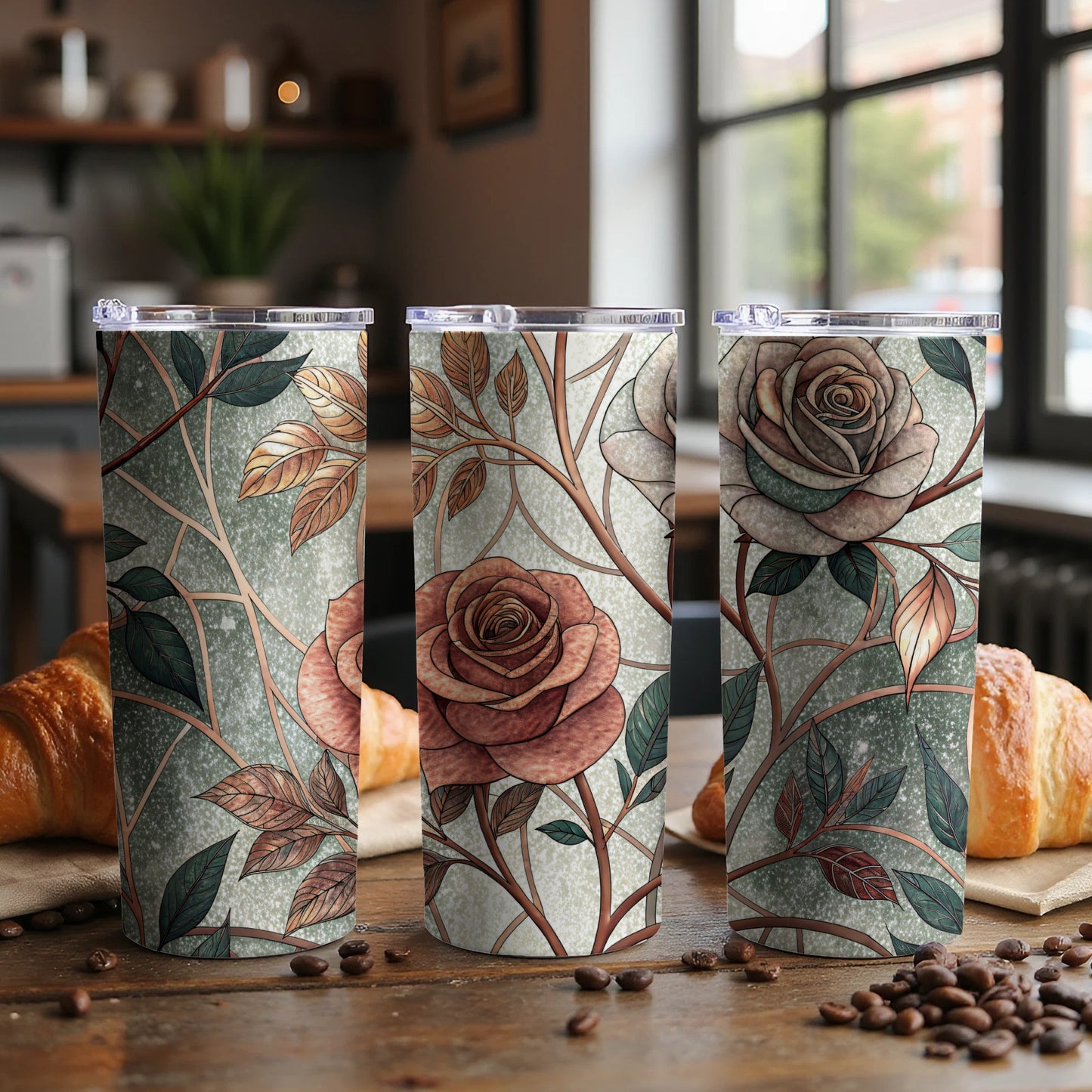 Beautiful Rose Floral Design in Art Nouveau Style 20 oz Skinny Tumbler - Walk Greener