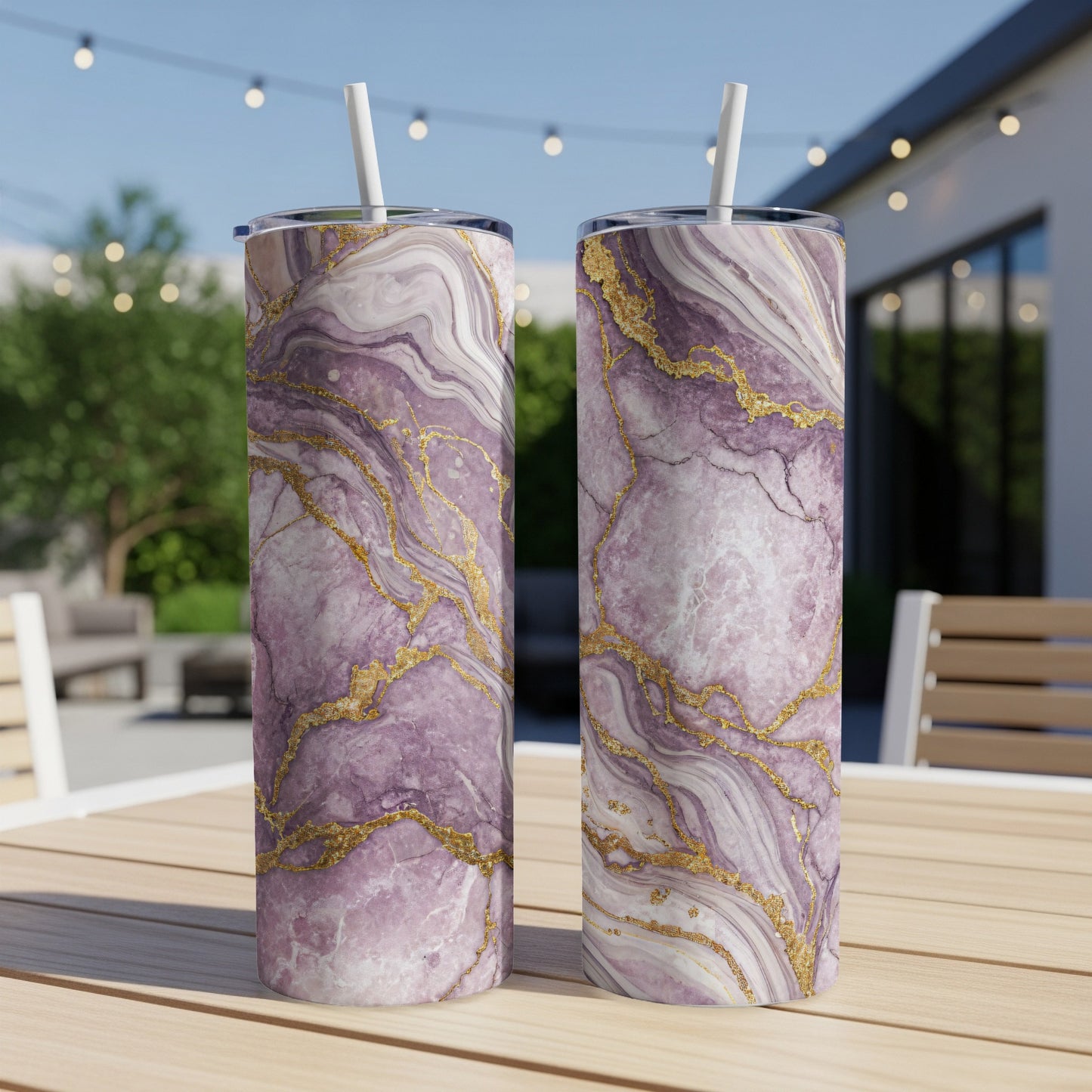 Purple and Gold Marble Patterned Tumbler Cup