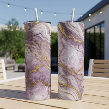 Purple and Gold Marble Patterned Tumbler Cup