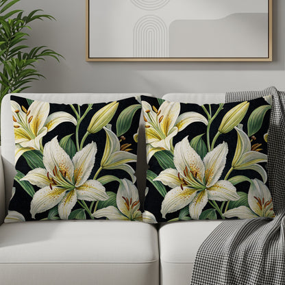 Decorative White Floral Design Throw Pillow Covers