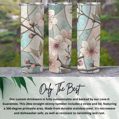Stained Glass Cherry Blossoms Art Design 20 oz Skinny Tumbler - Walk Greener