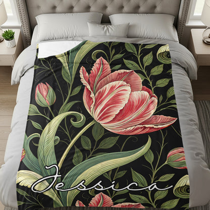Personalized Floral Print Bed Cover with Name Design
