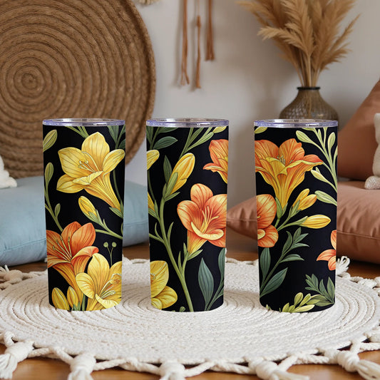 Vibrant Floral Patterned Drink Tumbler Elegant Design