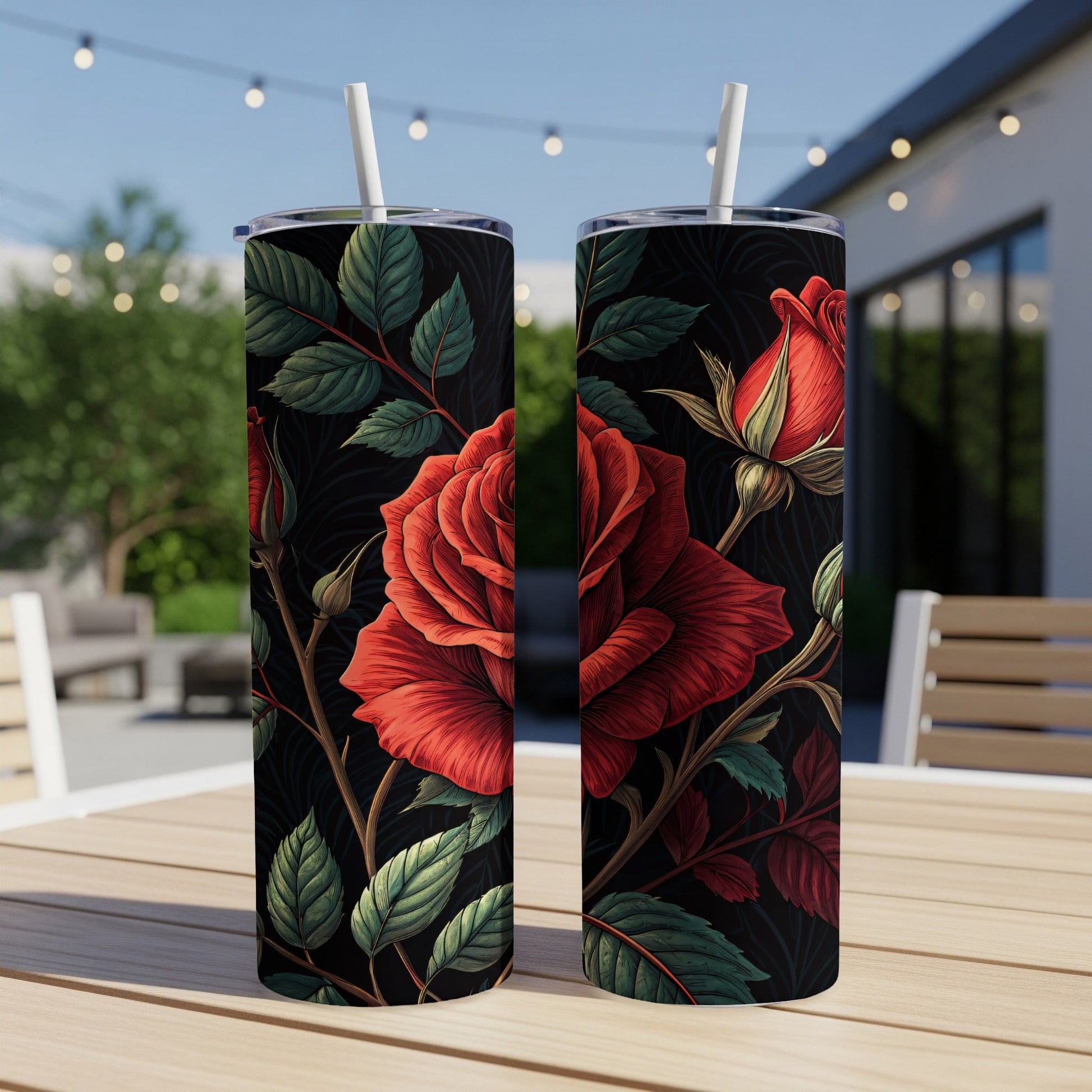 Red Rose Design Tumbler with Straw 20oz product