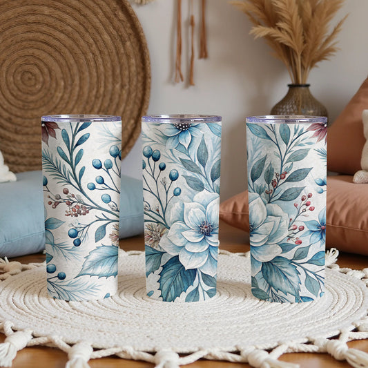 Elegant Floral Patterned Insulated Tumbler Cup