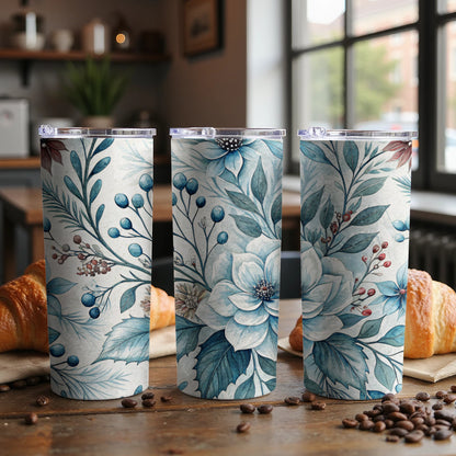 Blue Floral Art Pattern Insulated Tumbler Cup Product