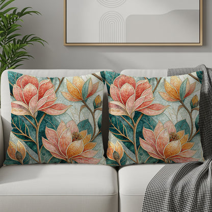 Floral Dream Stained Glass Style Flower Pattern Throw Pillows - Walk Greener