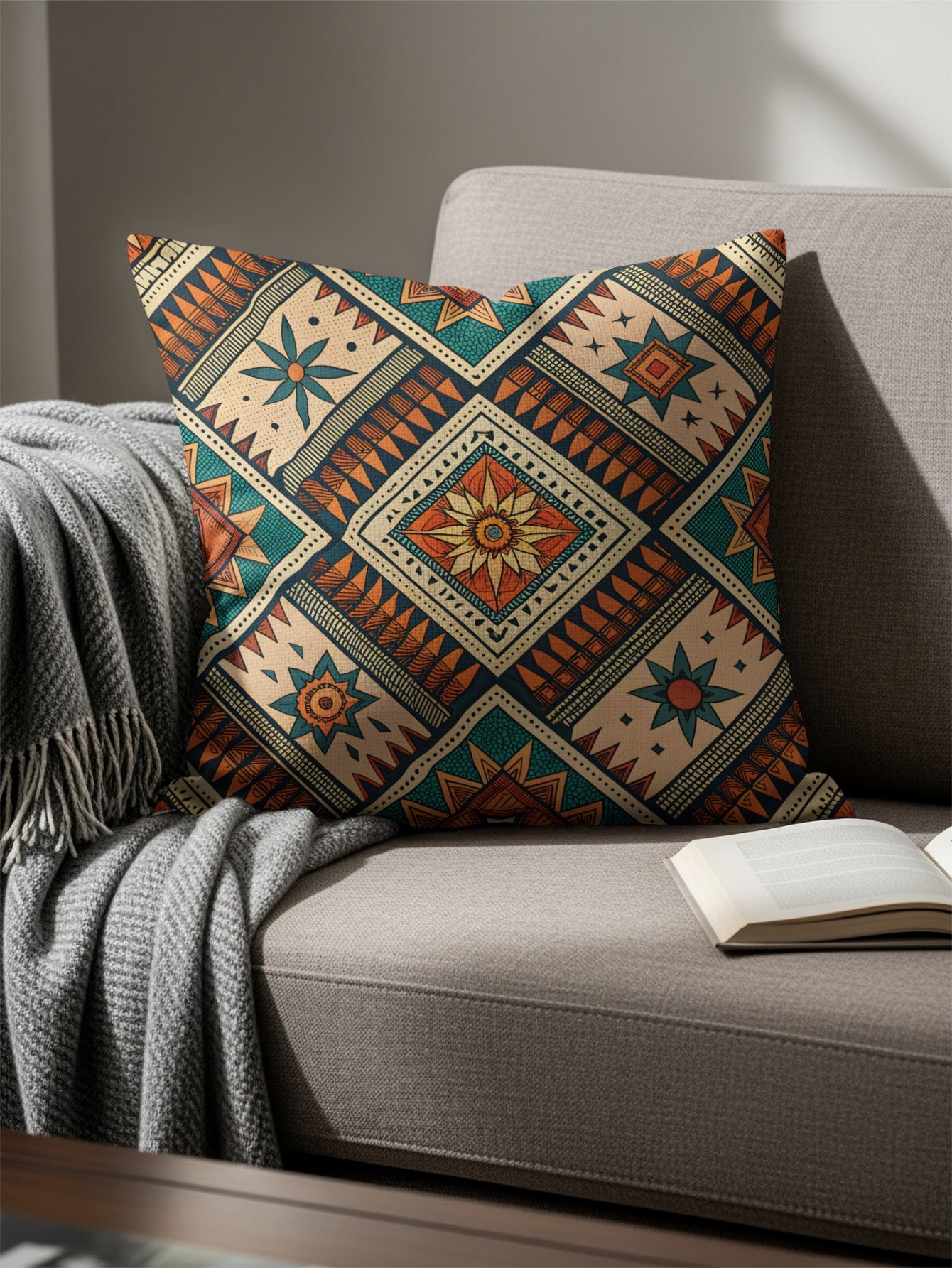 Geometric Pattern Throw Pillow with Vibrant Design
