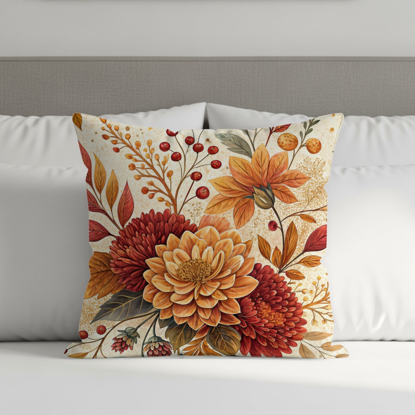 Autumn Floral Patterned Decorative Pillow Product