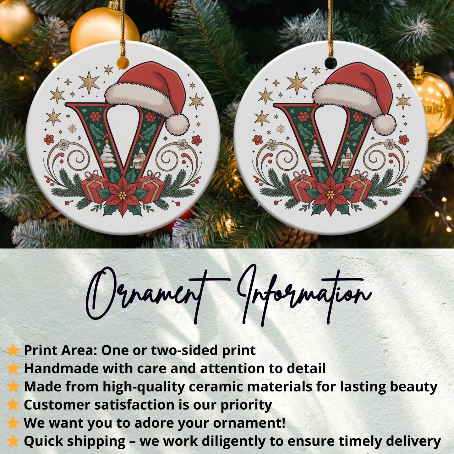 Christmas Monogrammed Letter V Ornament product