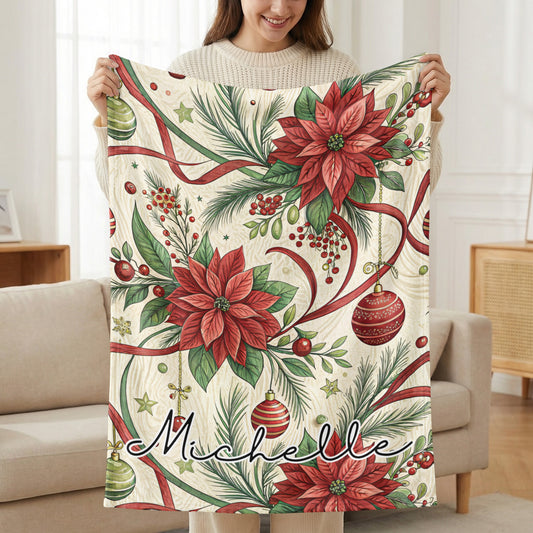 Christmas Poinsettia Blanket Personalized with Michelle