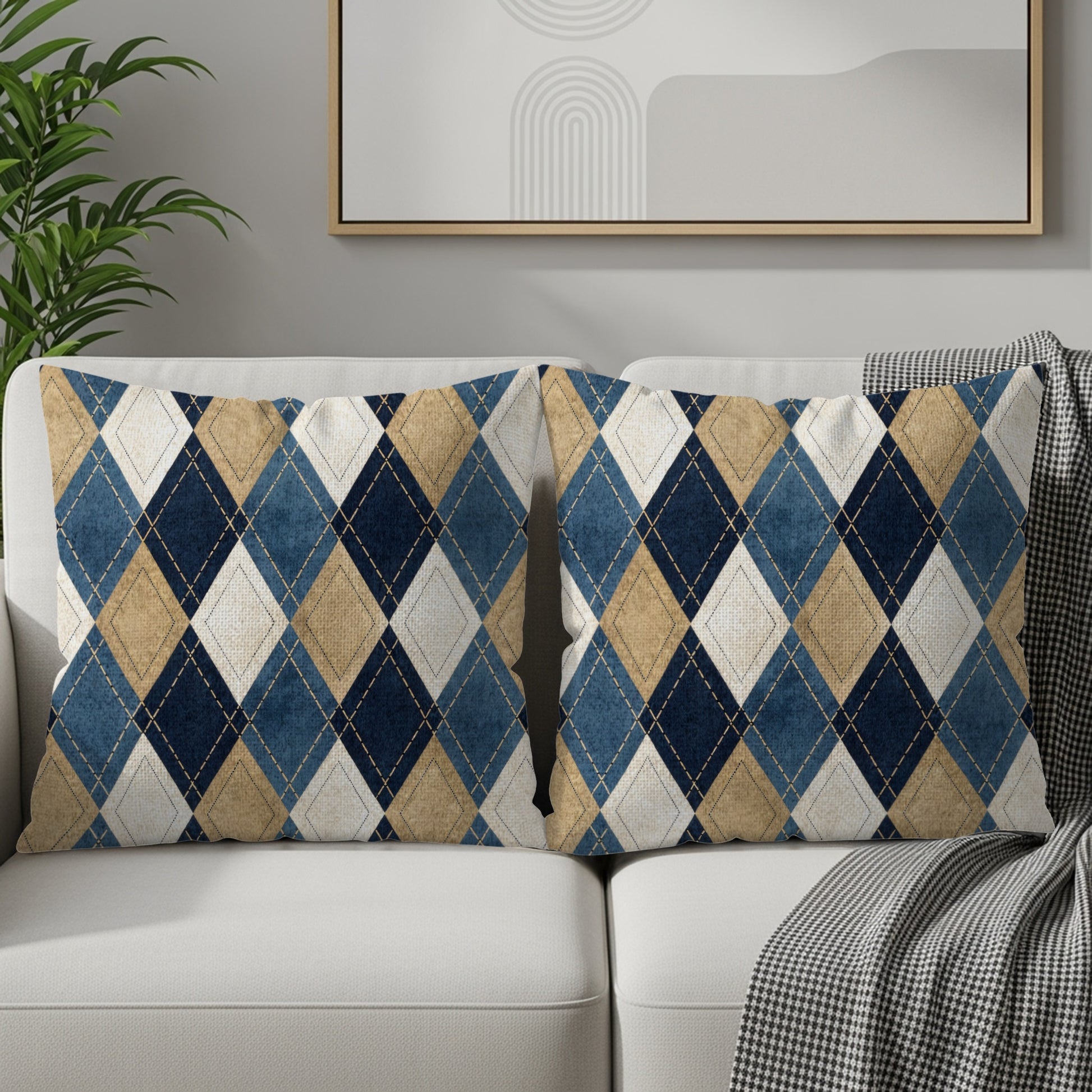 Blue and Beige Argyle Pattern Throw Pillow product