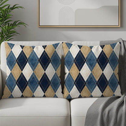 Blue and Beige Argyle Pattern Throw Pillow product