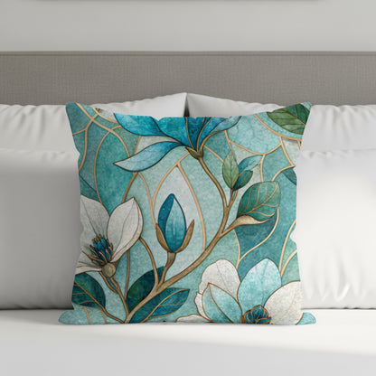 Magnolia Blossoms Floral Mosaic Art Patterned Throw Pillows - Walk Greener