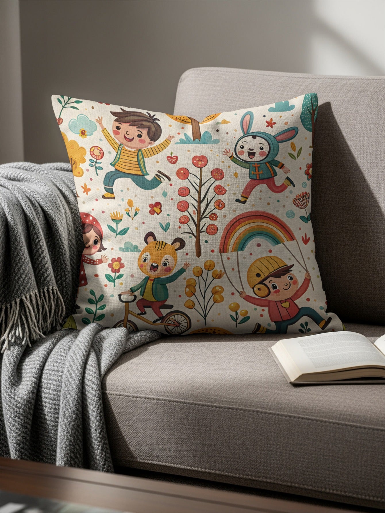Playful Adventure with Childrens Cartoon Throw Pillows - Walk Greener