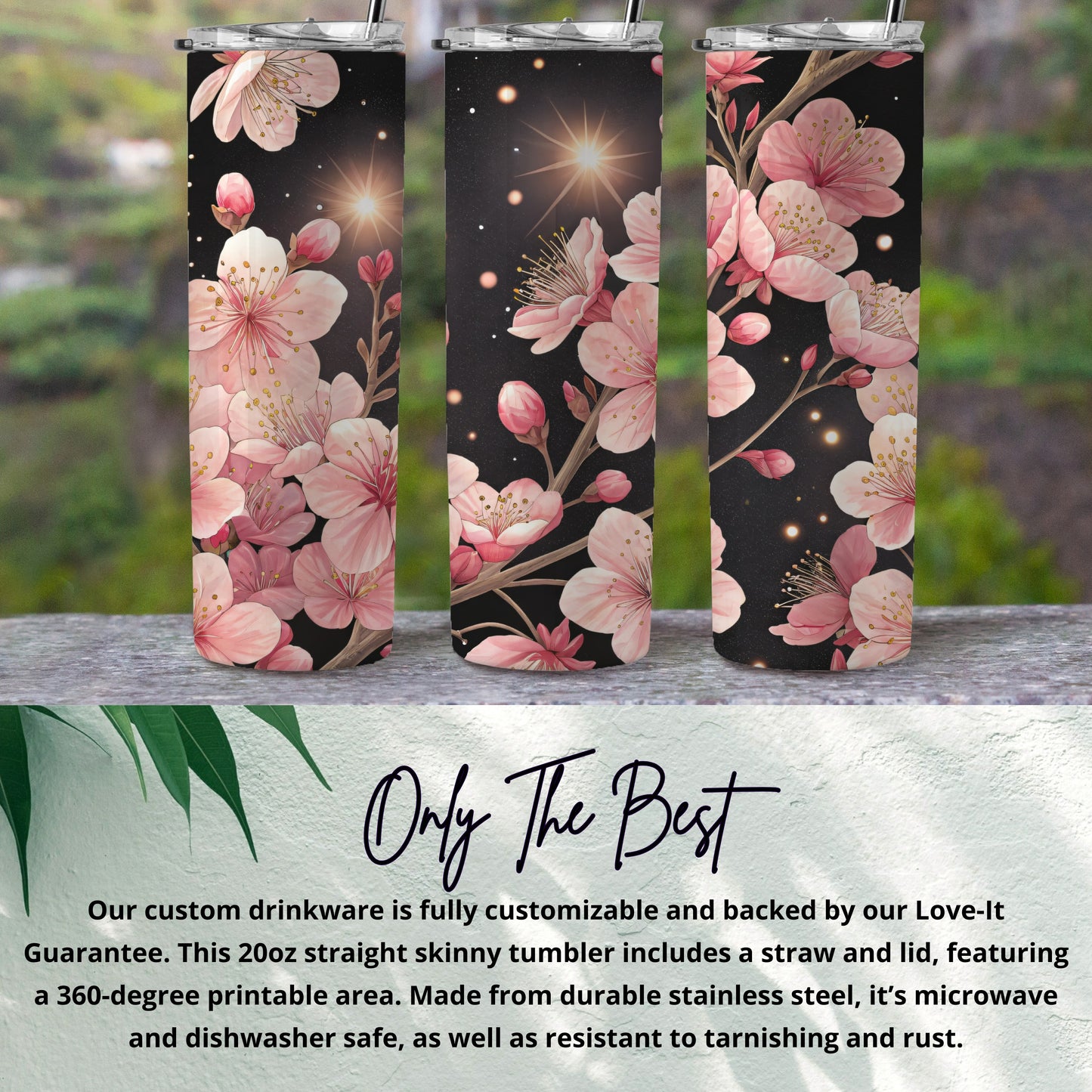 Pink Blossoms Against a Night Sky Floral Design Tumblers - Walk Greener