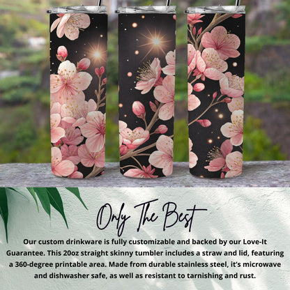 Pink Blossoms Against a Night Sky Floral Design Tumblers - Walk Greener