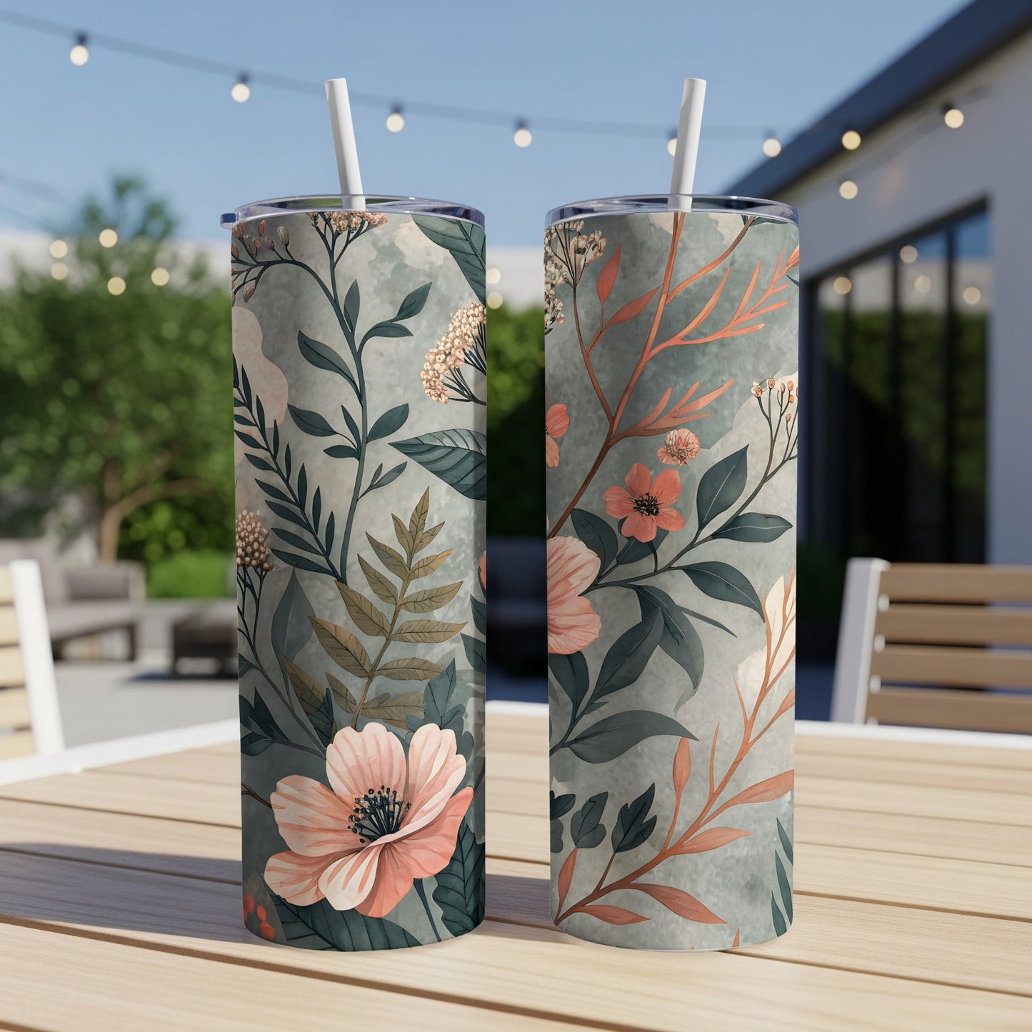 Floral Patterned Double-Walled Insulated Tumbler