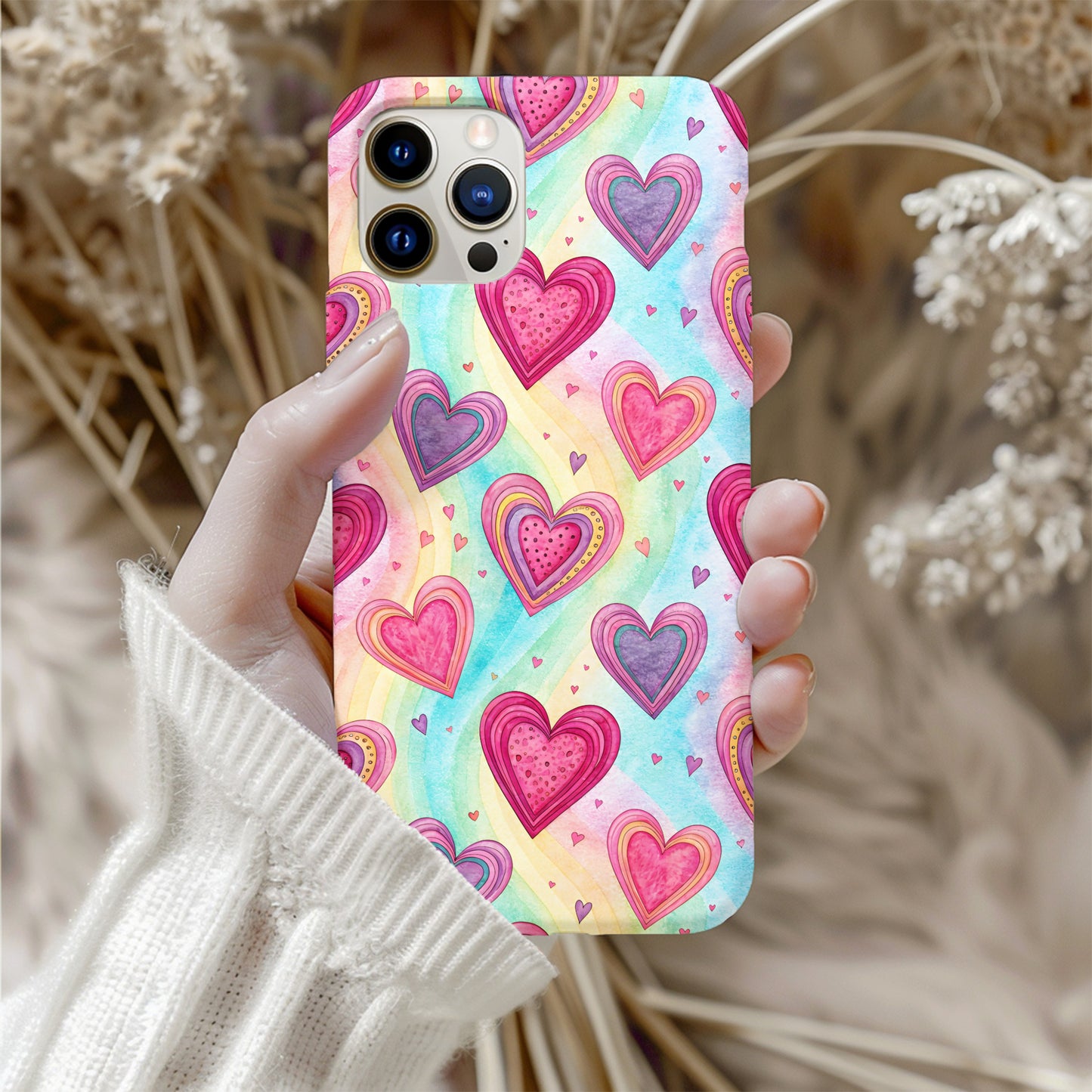 Rainbow Hearts with Custom Name Art Custom Phone Case - Walk Greener