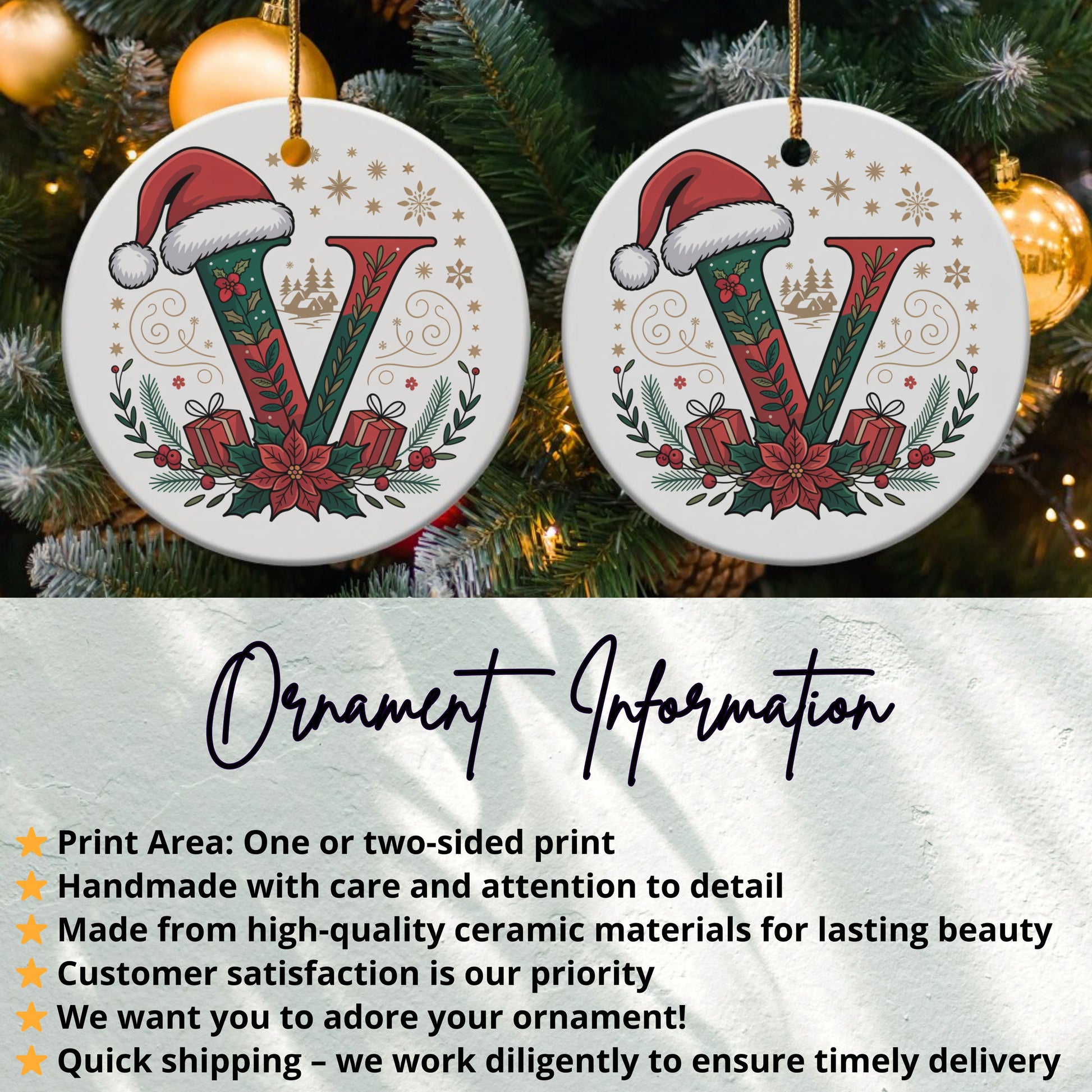 Santa Hat and Initials Christmas Ornament product