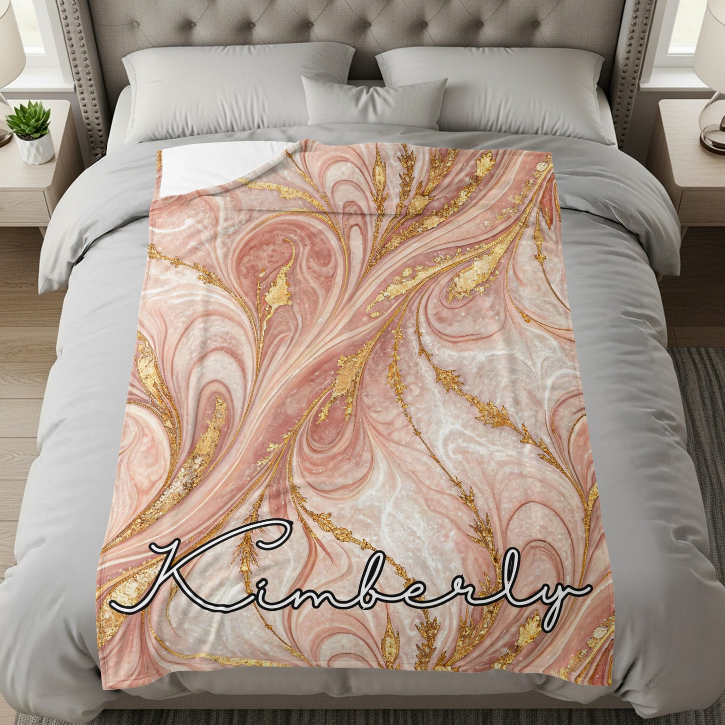Rose Gold Marble Custom Name Personalized Unique Blanket - Walk Greener