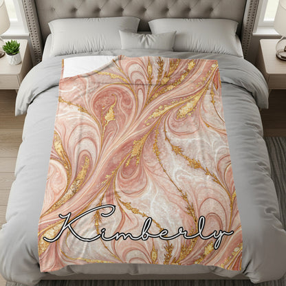 Rose Gold Marble Custom Name Personalized Unique Blanket - Walk Greener