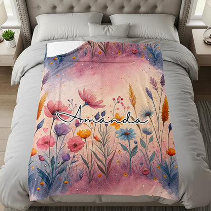Personalized Floral Name Design Blanket for Home Decor