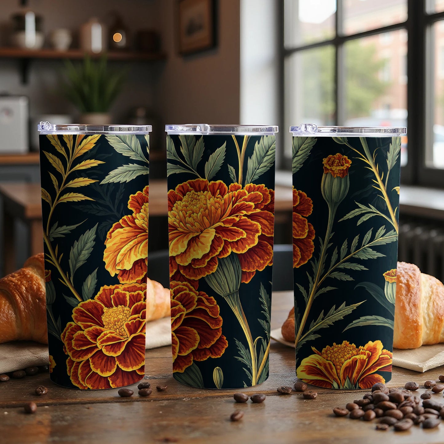 Floral Design Travel Tumblers with Colorful Blooms