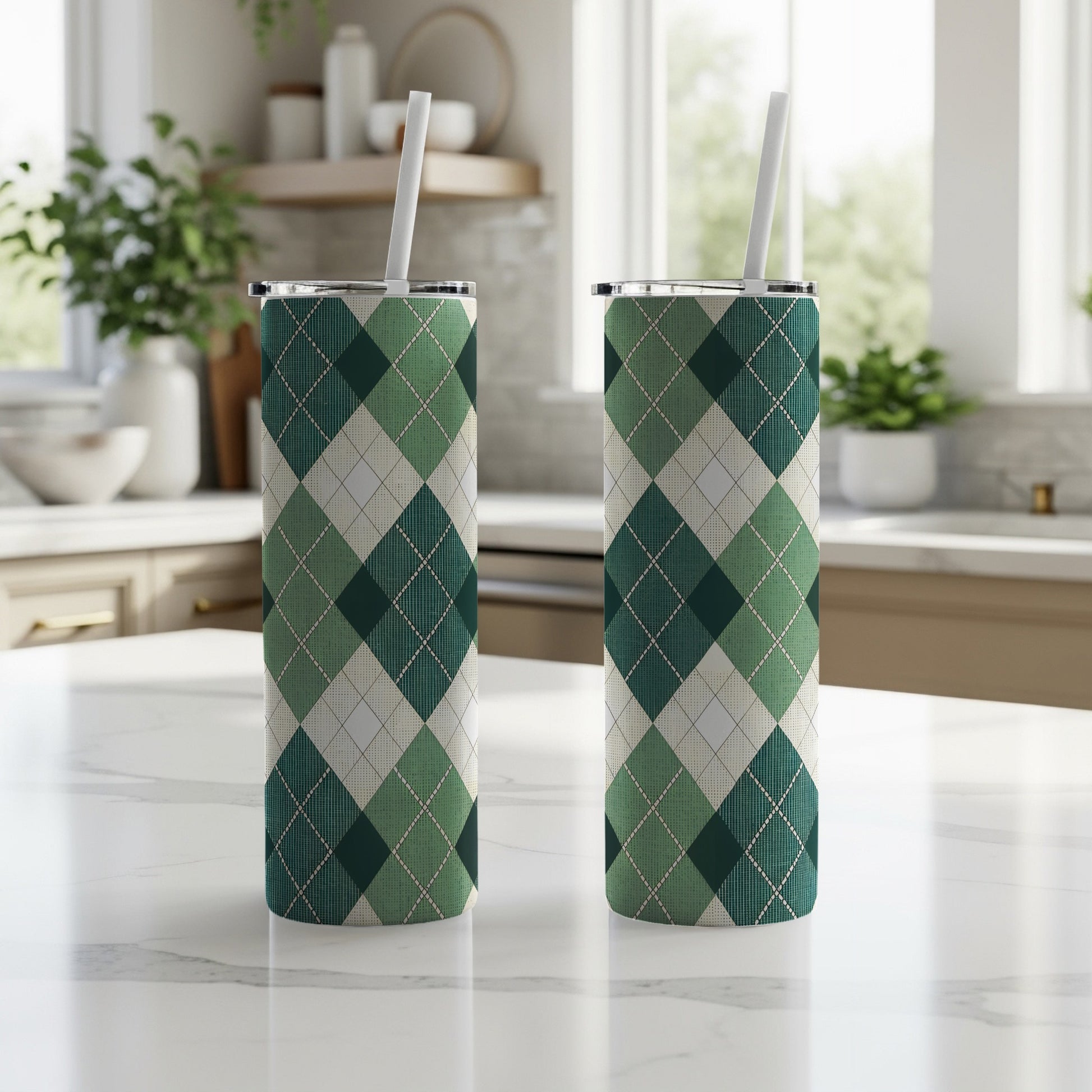 Green Argyle Patterned Insulated Tumbler product