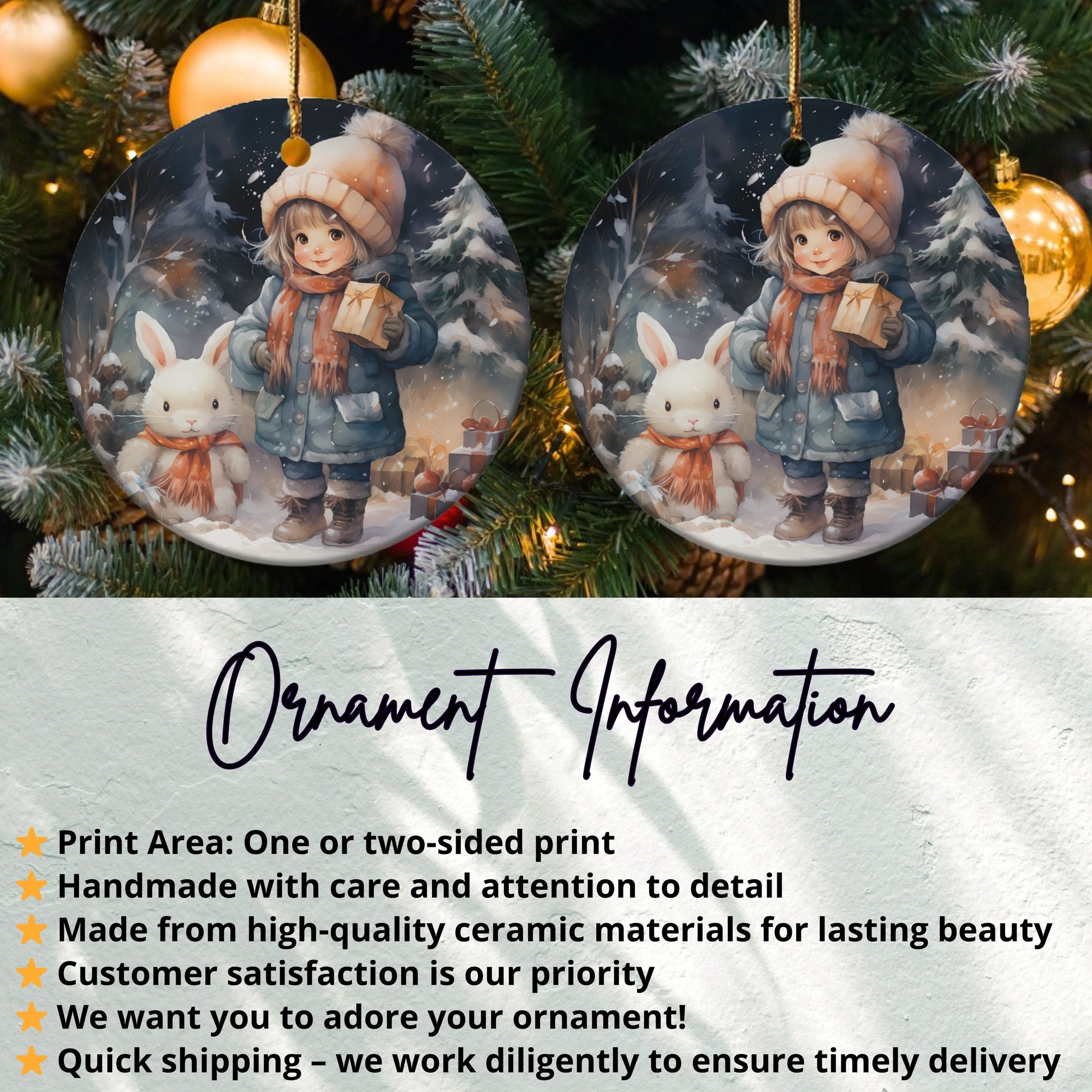 Christmas Tree Decor Cute Girl and Bunny Ornament product