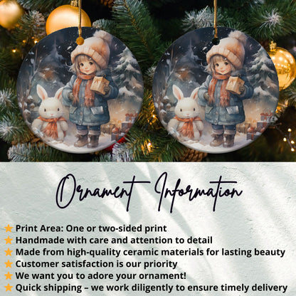 Christmas Tree Decor Cute Girl and Bunny Ornament product