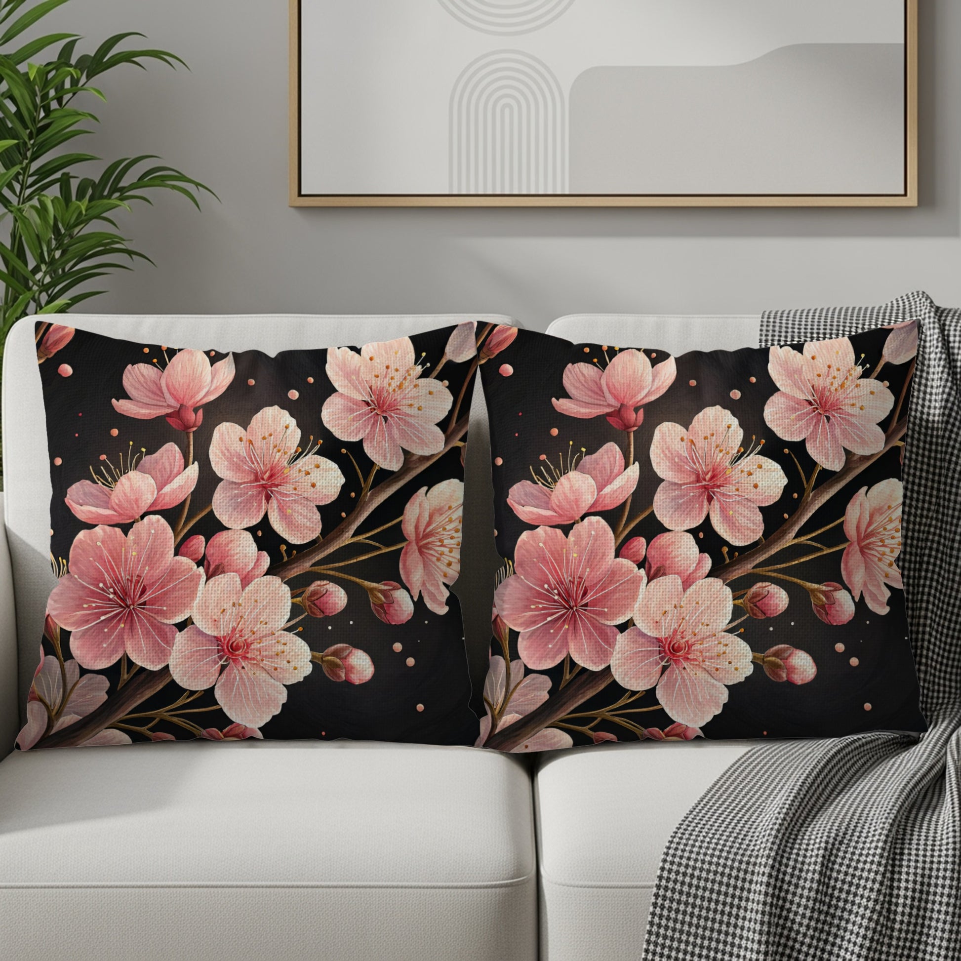 Dark Cherry Blossom Floral Branch Decorative Floral Throw Pillows - Walk Greener