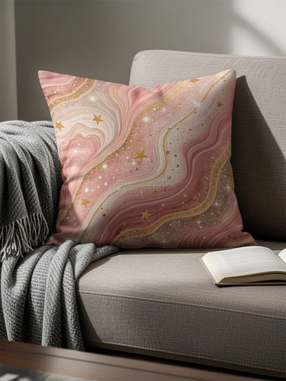 Pink Gold Star Flowing Abstract Design Pattern Throw Pillows - Walk Greener