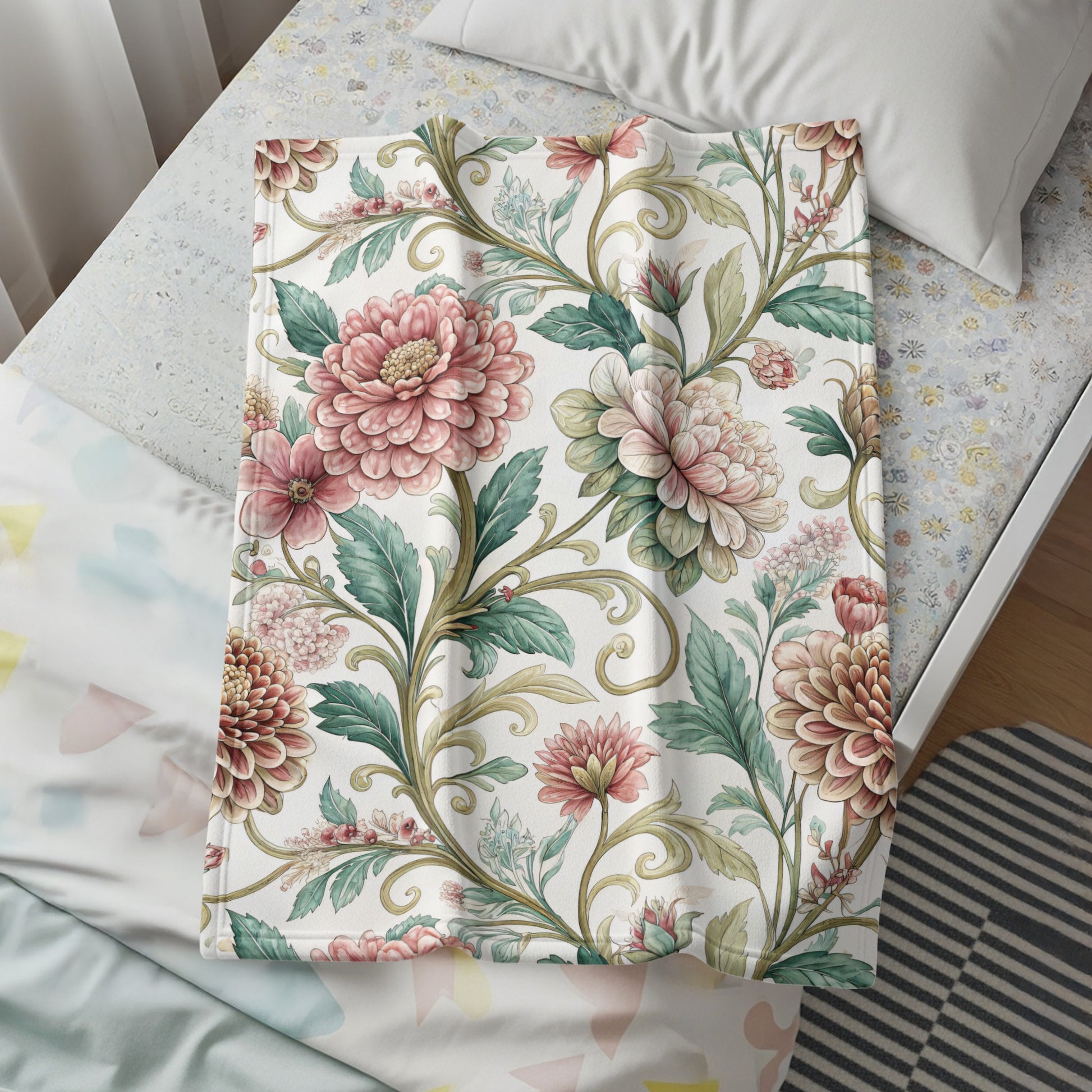 Floral Vintage Pattern with Swirls and Dalias Design - Walk Greener
