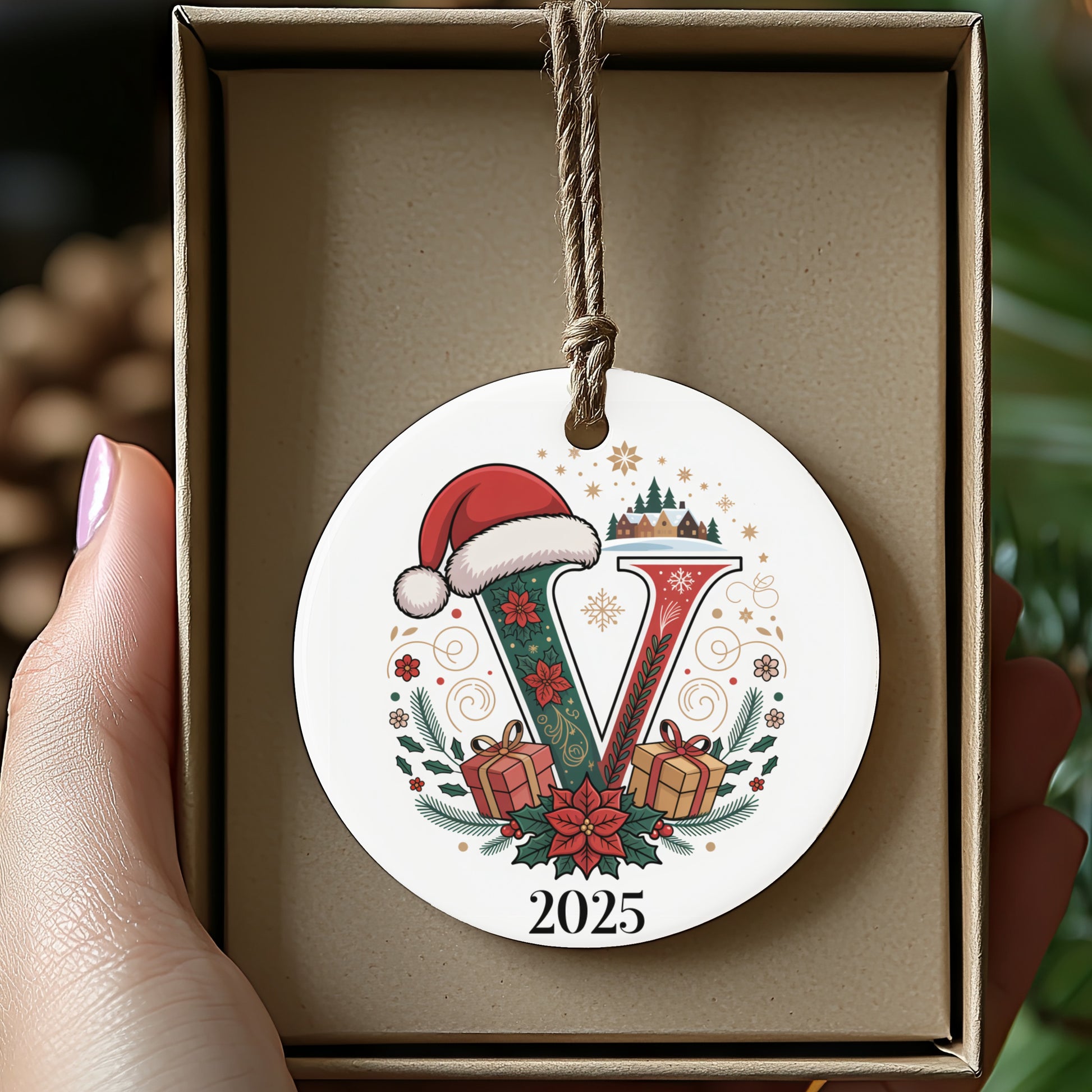 Festive 2025 Initial V Christmas Ornament product