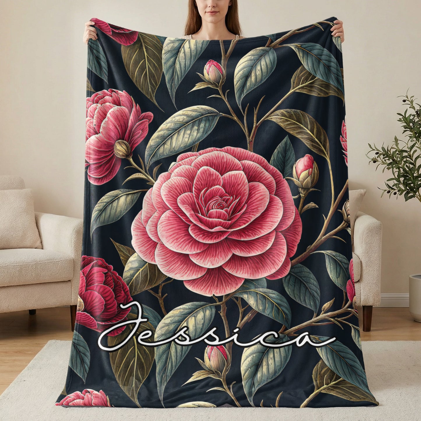 Floral Pattern Blanket with Custom Name Jessica