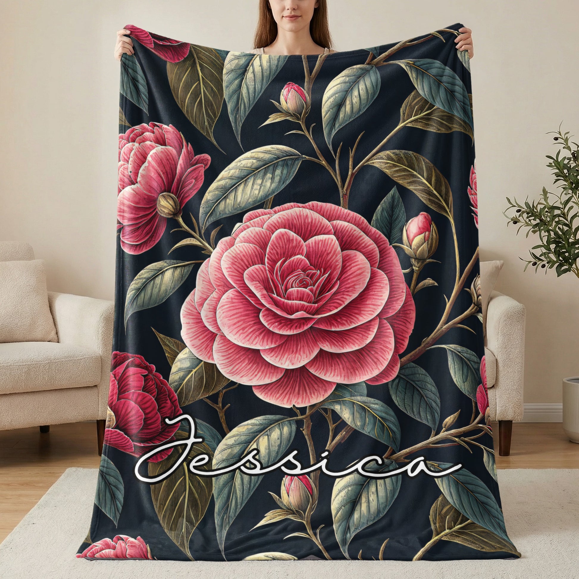 Floral Pattern Blanket with Custom Name Jessica