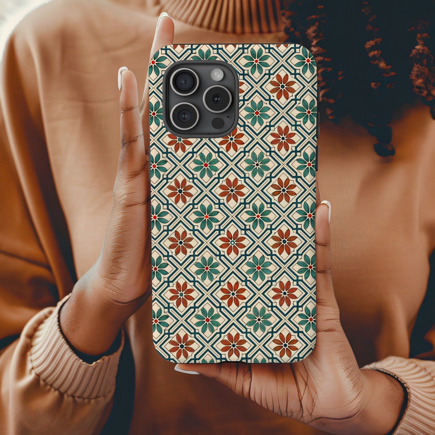 Floral Tile Pattern with Custom Name Option Custom Phone Case - Walk Greener
