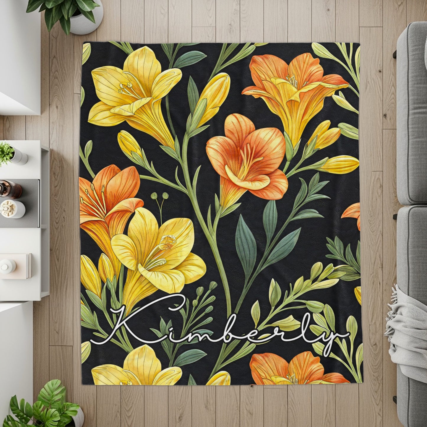 Bright Floral Design with Custom Name Personalized Blankets - Walk Greener