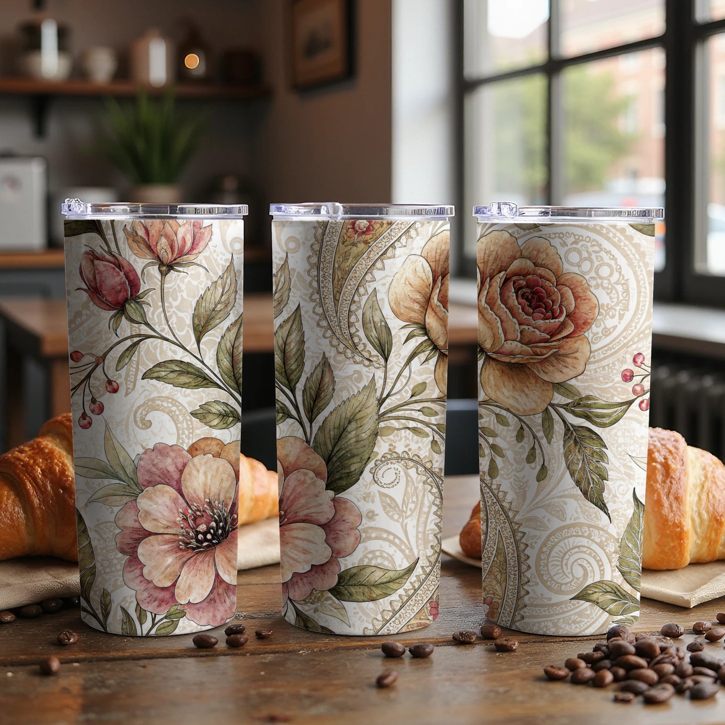 Elegant Floral Artwork Design for 20 oz Skinny Tumbler - Walk Greener