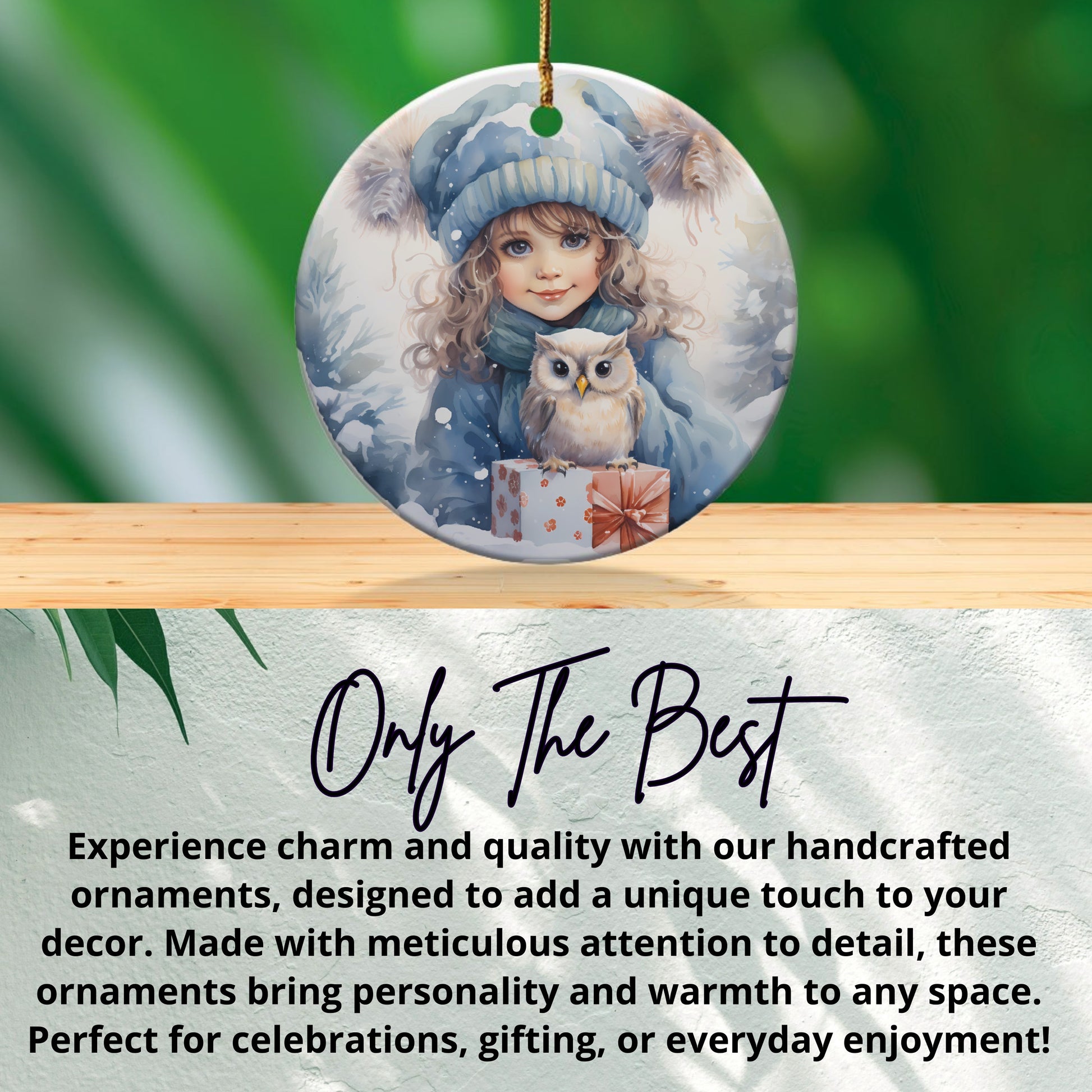 Handcrafted Winter Girl and Owl Ornament product