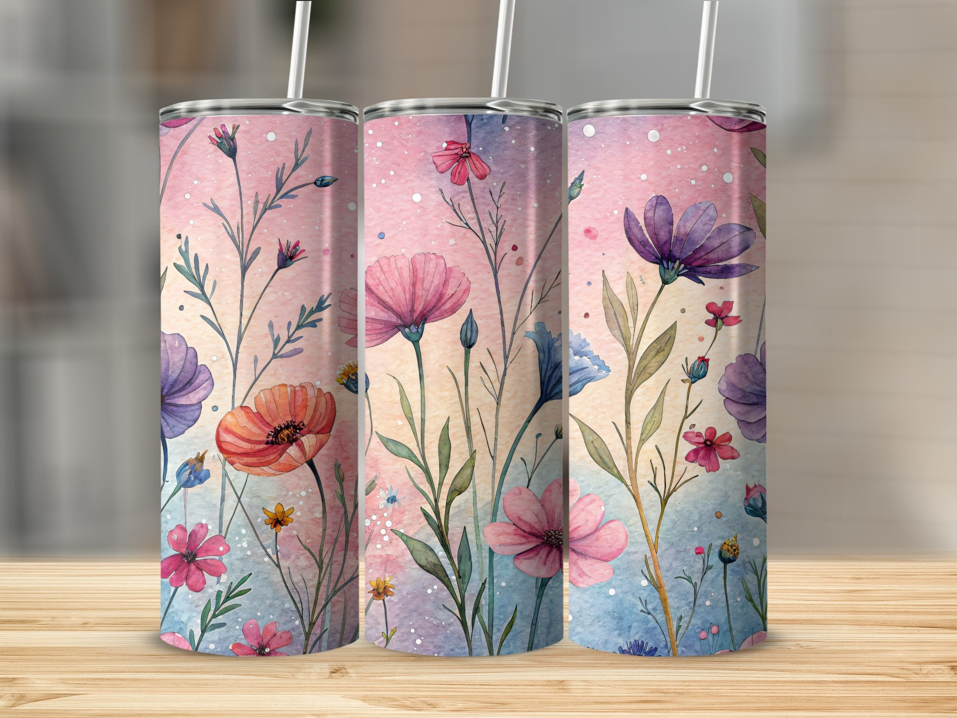 Watercolor Flowers Garden Aesthetic Art 20 oz Skinny Tumbler - Walk Greener