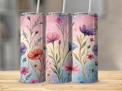 Watercolor Flowers Garden Aesthetic Art 20 oz Skinny Tumbler - Walk Greener