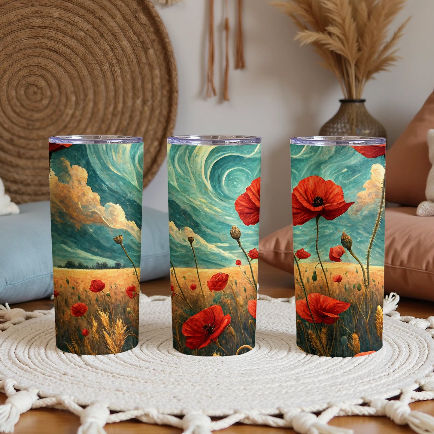 Scenic Red Poppy Field and Swirling Sky Tumbler