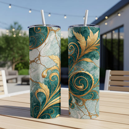 Elegant Gold and Green Patterned Tumbler Cups