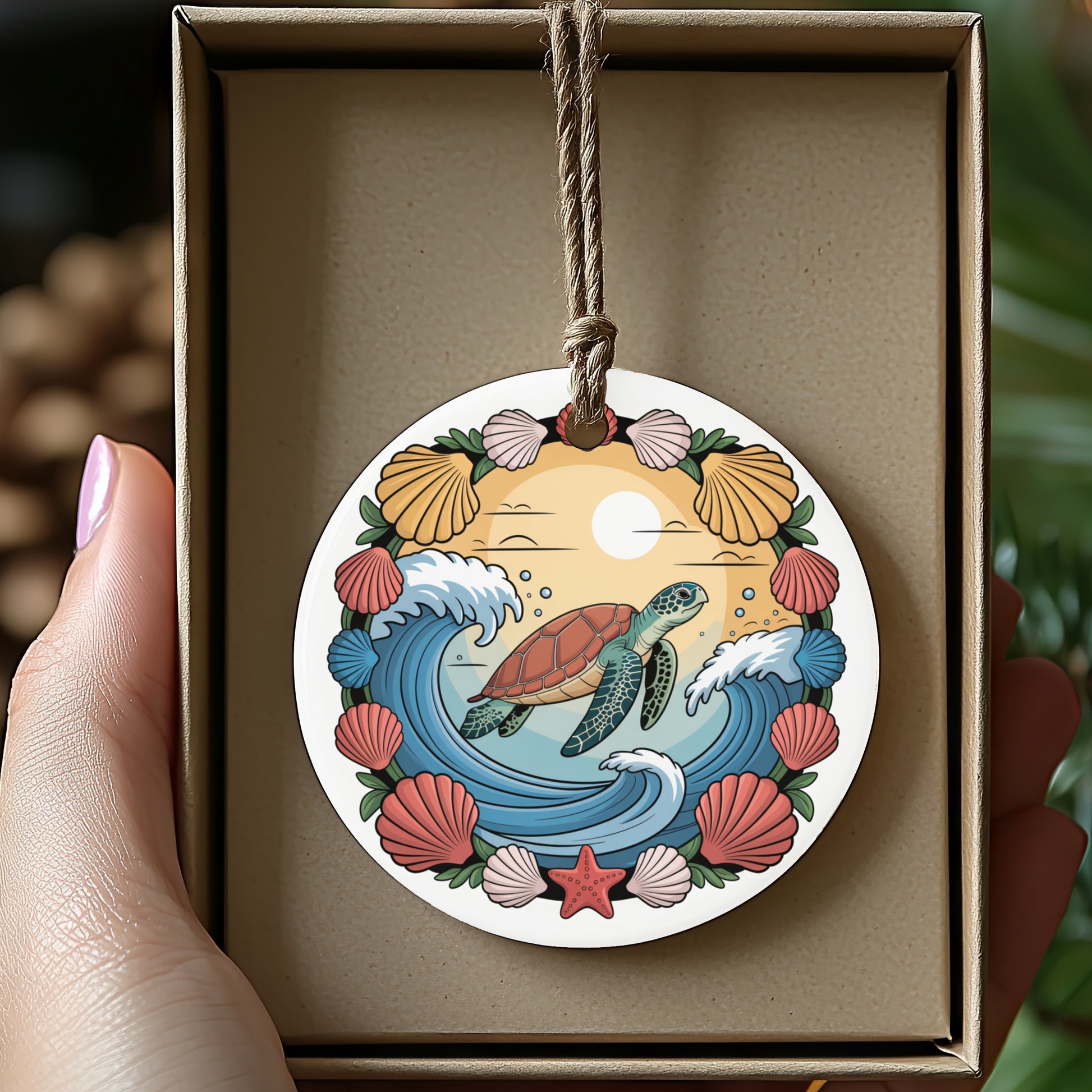 Sea Turtle and Seashell Pattern Round Ornament product