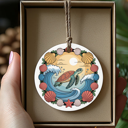 Sea Turtle and Seashell Pattern Round Ornament product