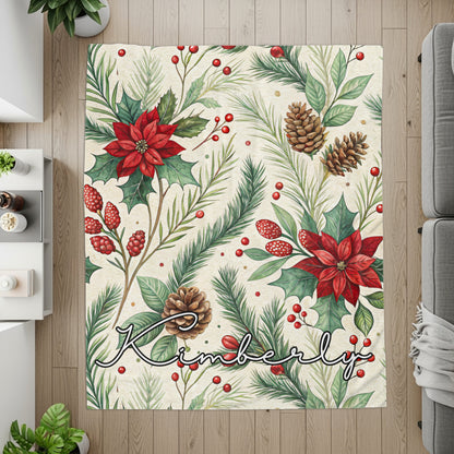 Personalized Festive Holiday Botanical Rug for Any Room